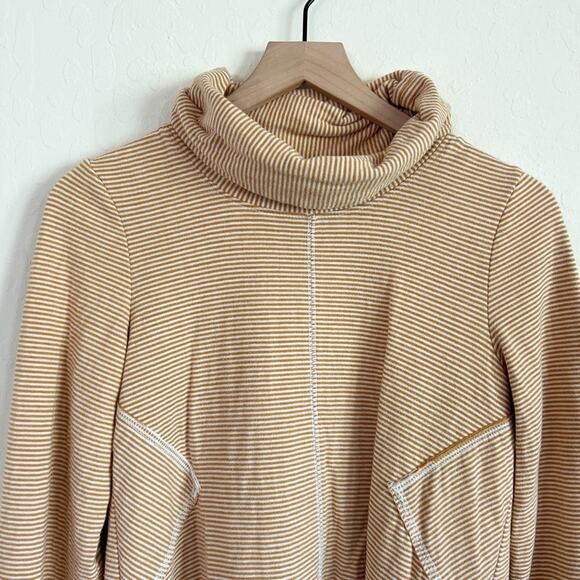 Anthropologie Maeve Tie Cowl Neck Striped Sweater Small Yellow White Sweatshirt - Picture 6 of 10